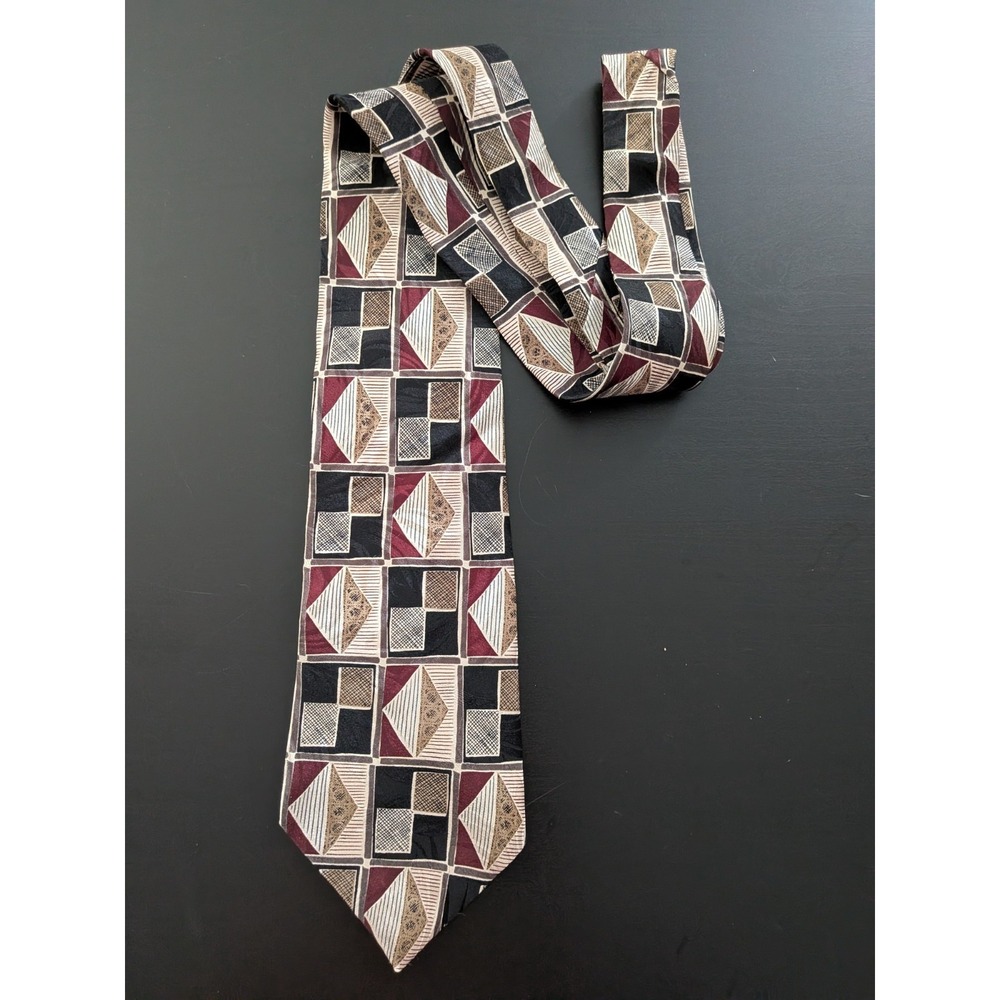 Franco Baretta Tie‎ Necktie Italian Silk USA Made Geometric Tan Multicolor